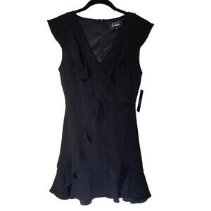 NEW Lulus Black Ruffled Front Skater Dress Size Small